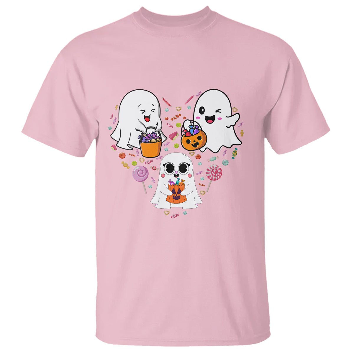 Halloween T Shirt Cute Ghost Dancing In The Candy Rain Spooky Season - Wonder Print Shop