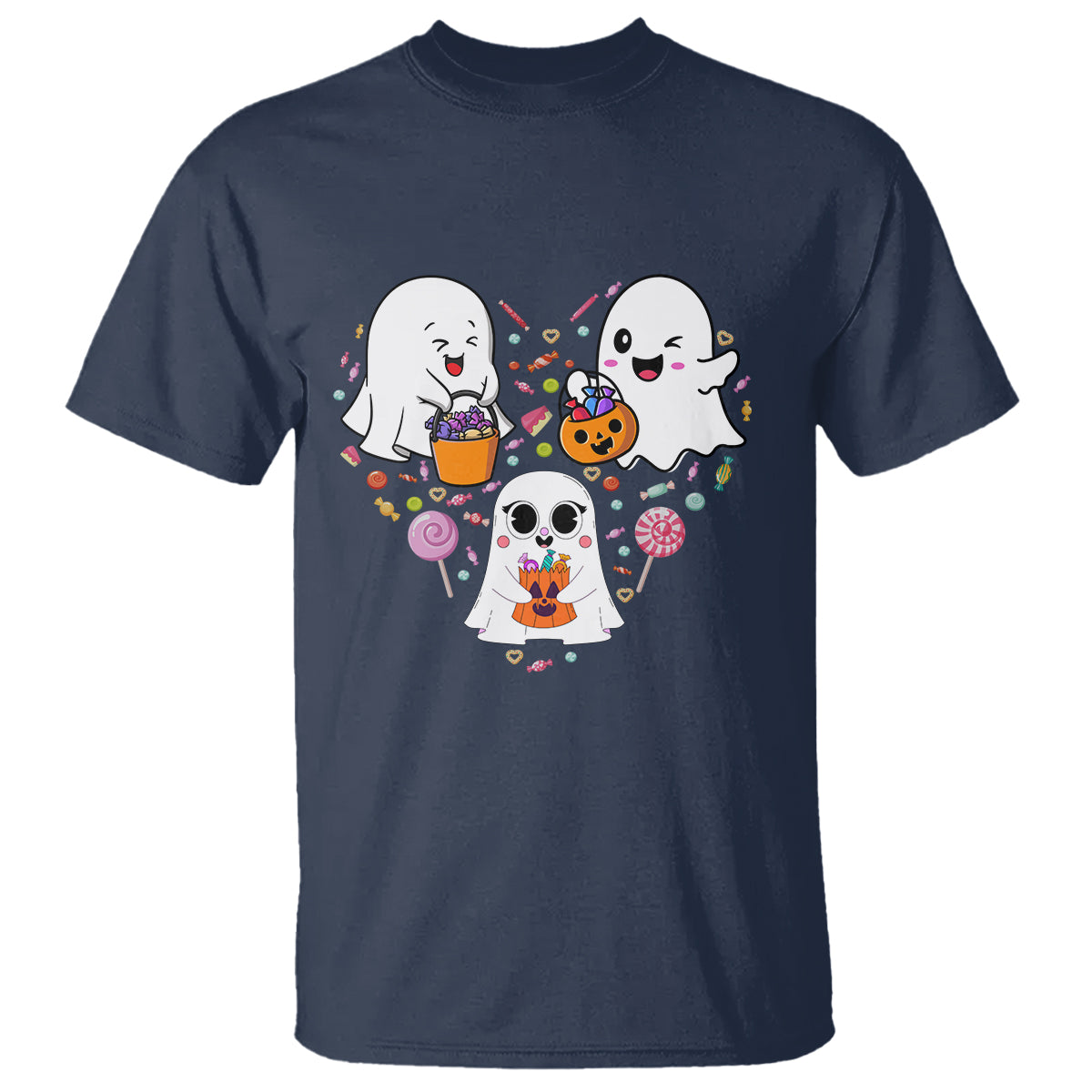 Halloween T Shirt Cute Ghost Dancing In The Candy Rain Spooky Season - Wonder Print Shop