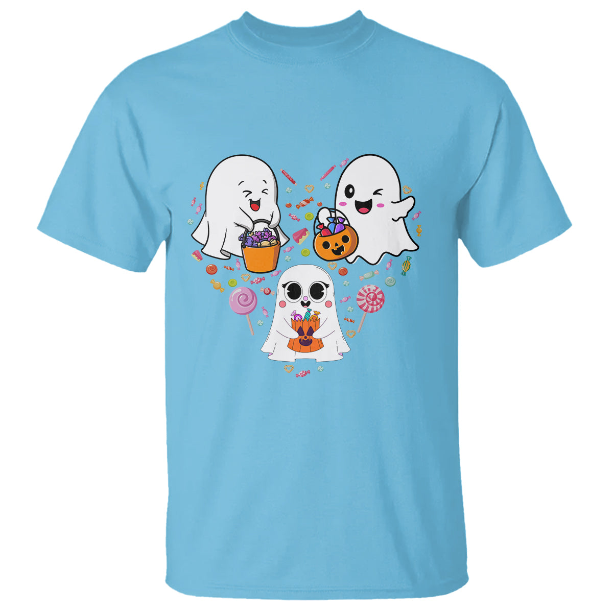 Halloween T Shirt Cute Ghost Dancing In The Candy Rain Spooky Season - Wonder Print Shop