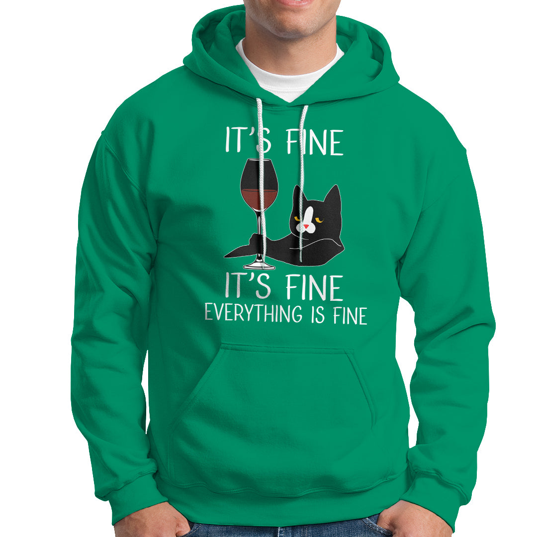 Cat Lover Hoodie It's Fine I'm Fine Everything is Fine Funny Black Cat - Wonder Print Shop