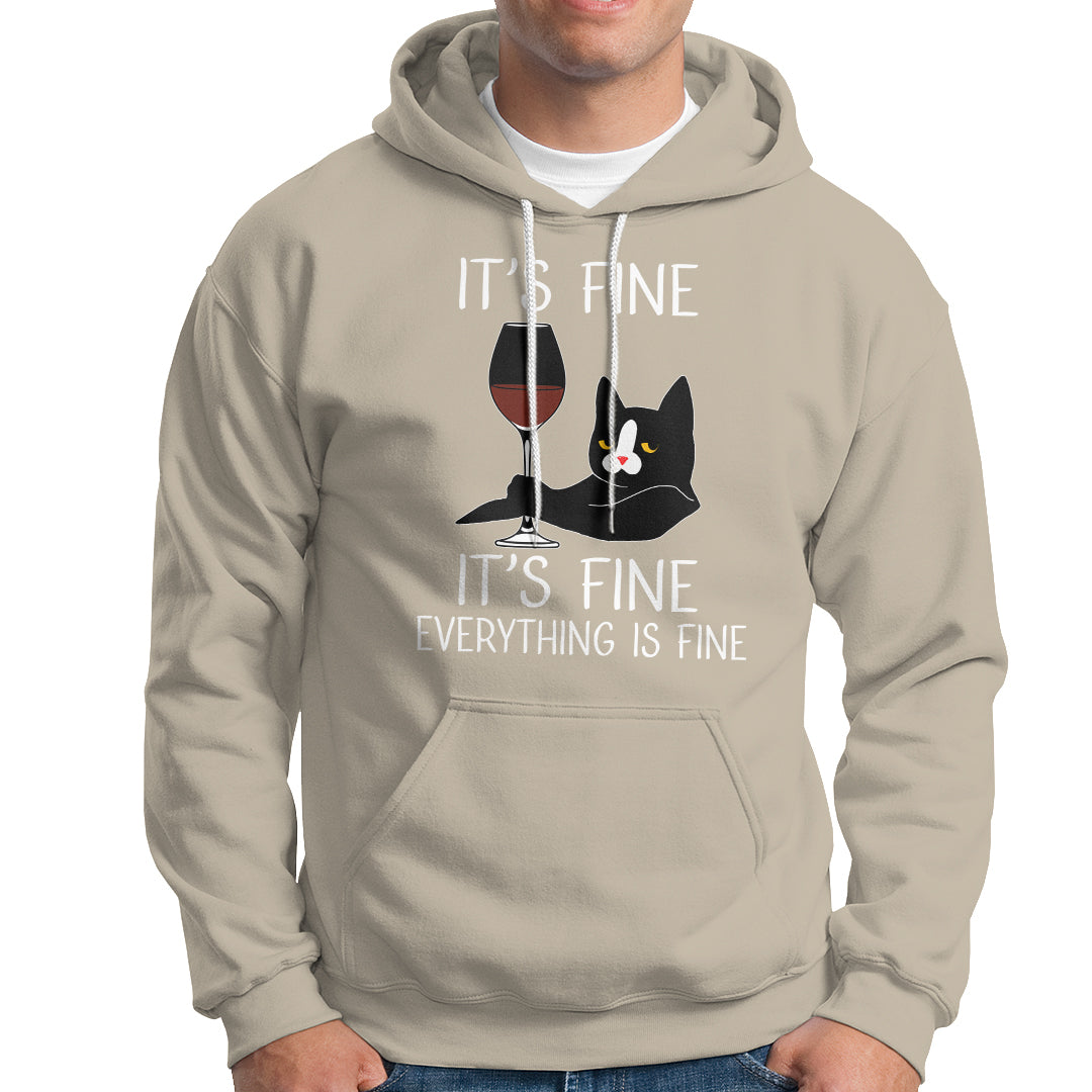 Cat Lover Hoodie It's Fine I'm Fine Everything is Fine Funny Black Cat - Wonder Print Shop