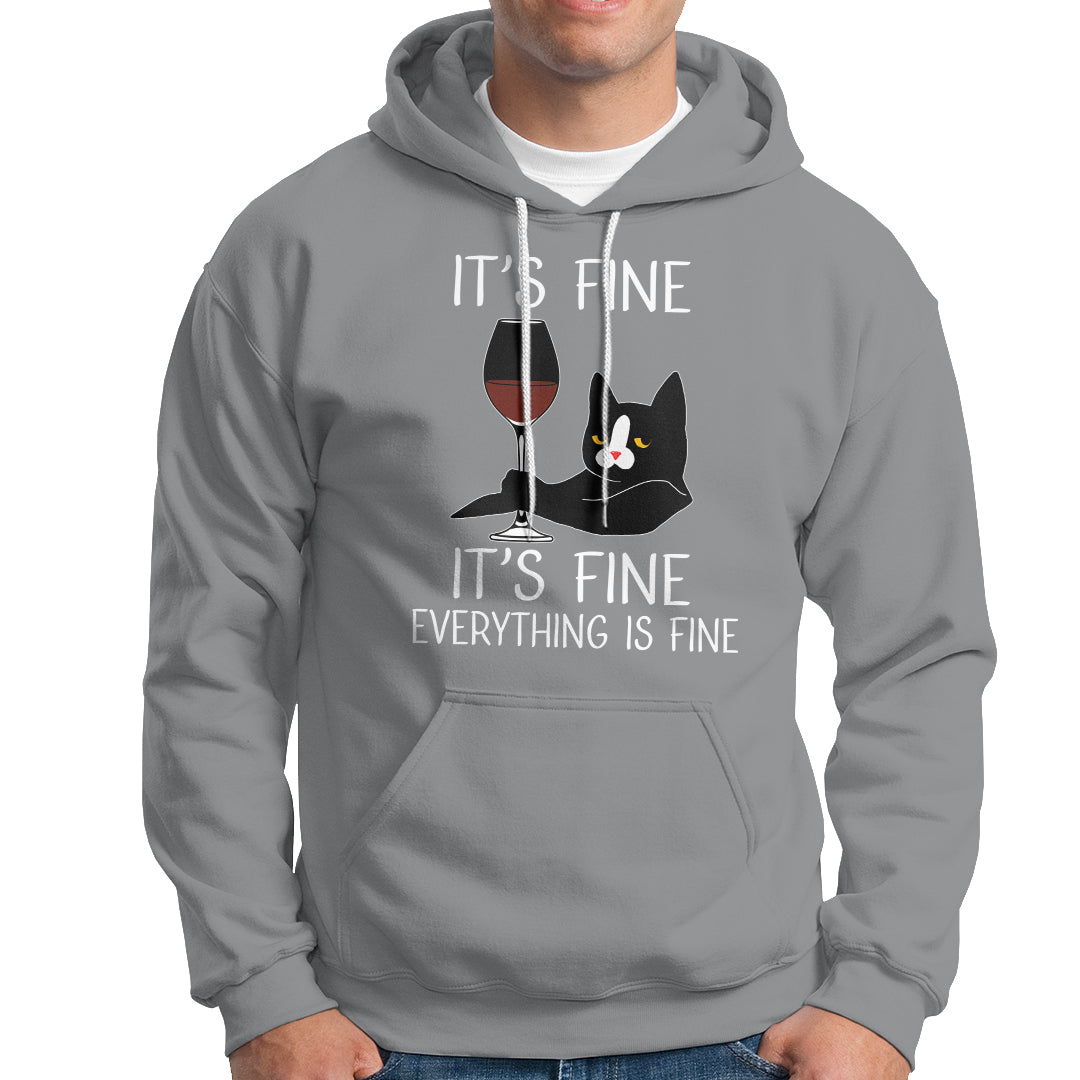 Cat Lover Hoodie It's Fine I'm Fine Everything is Fine Funny Black Cat - Wonder Print Shop