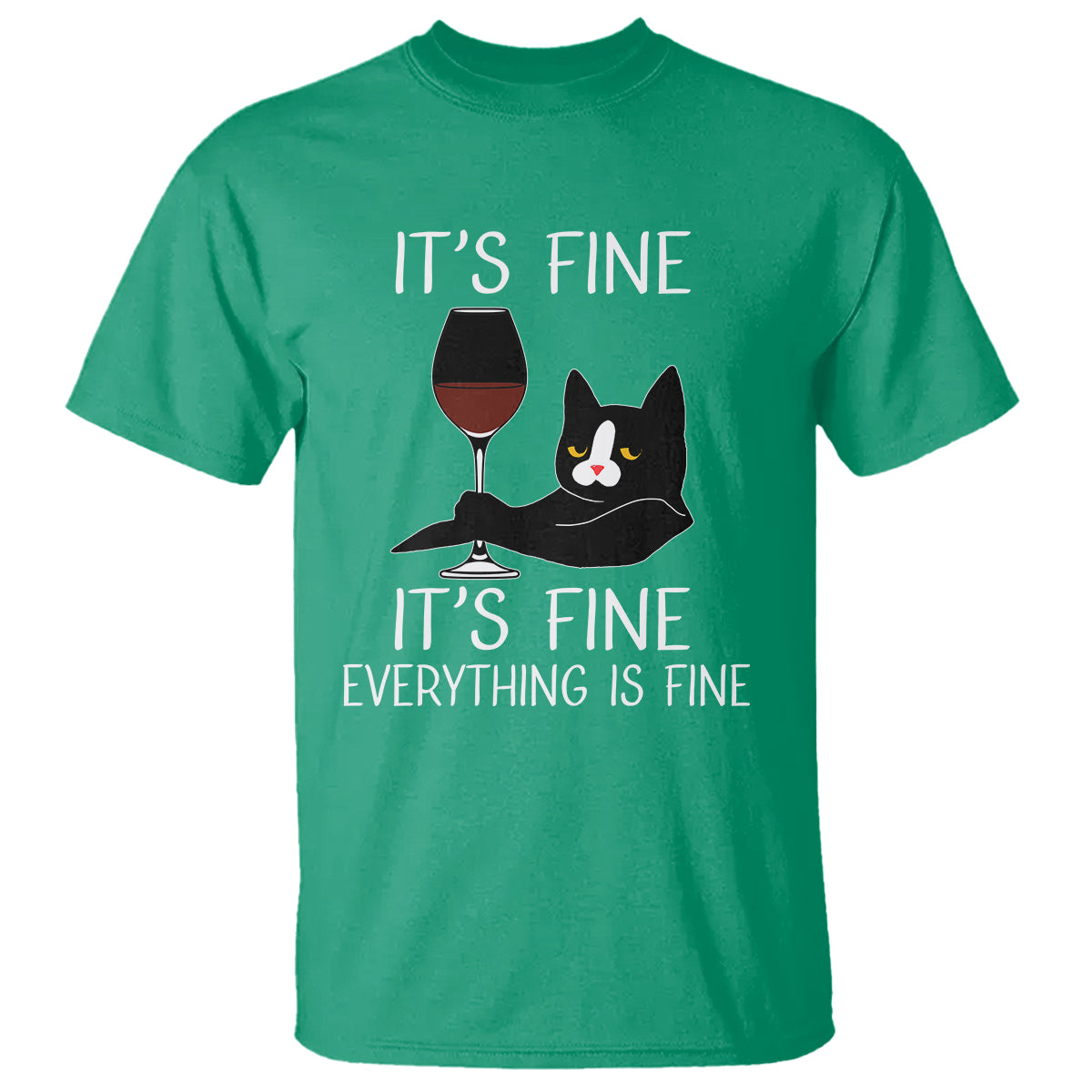 Cat Lover T Shirt It's Fine I'm Fine Everything is Fine Funny Black Cat - Wonder Print Shop