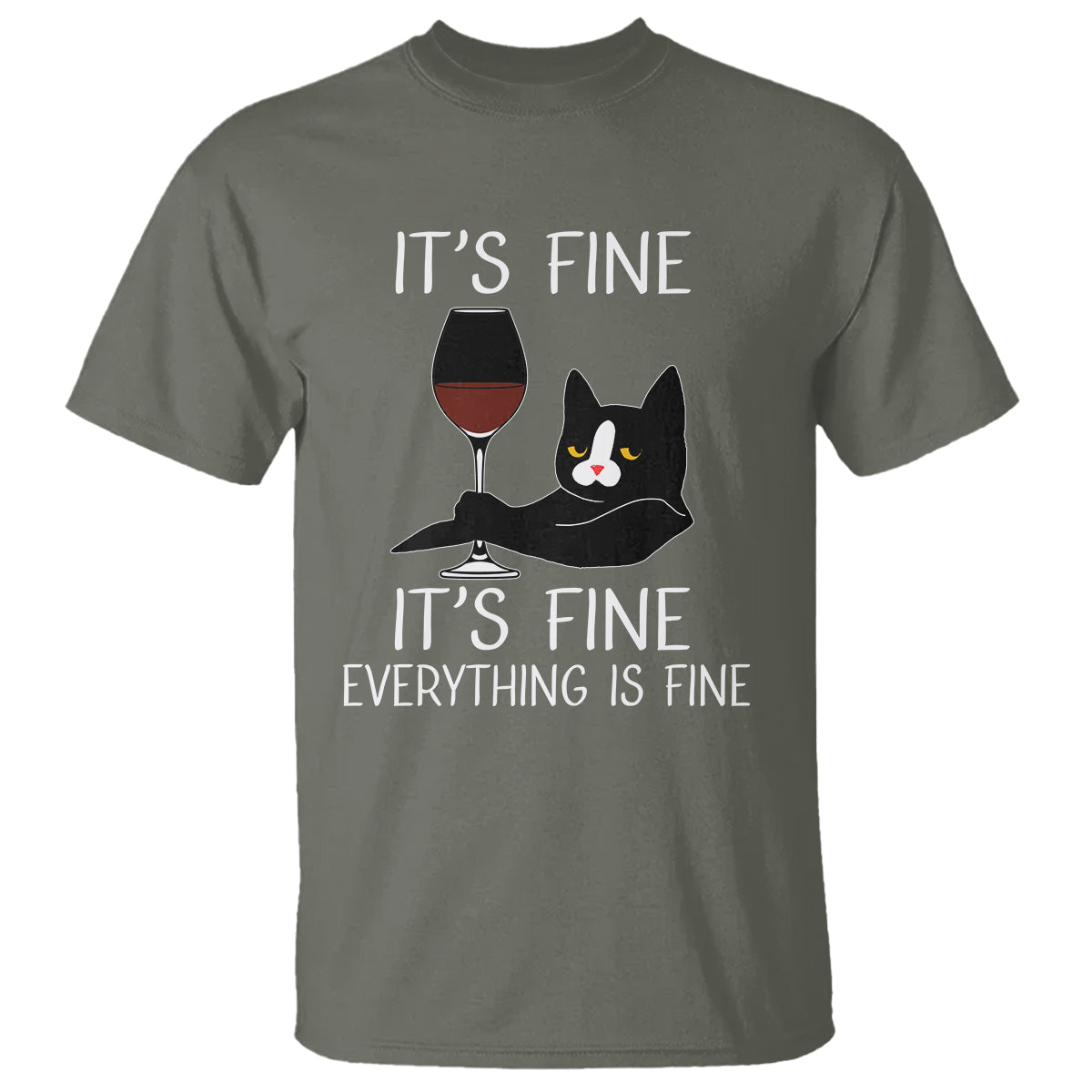 Cat Lover T Shirt It's Fine I'm Fine Everything is Fine Funny Black Cat - Wonder Print Shop