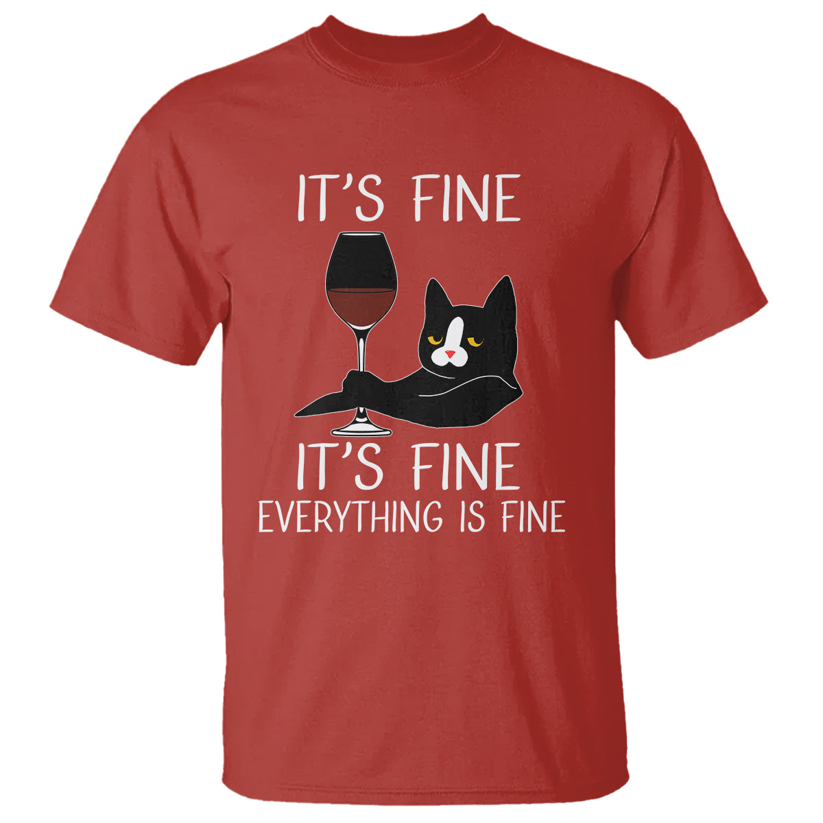 Cat Lover T Shirt It's Fine I'm Fine Everything is Fine Funny Black Cat - Wonder Print Shop
