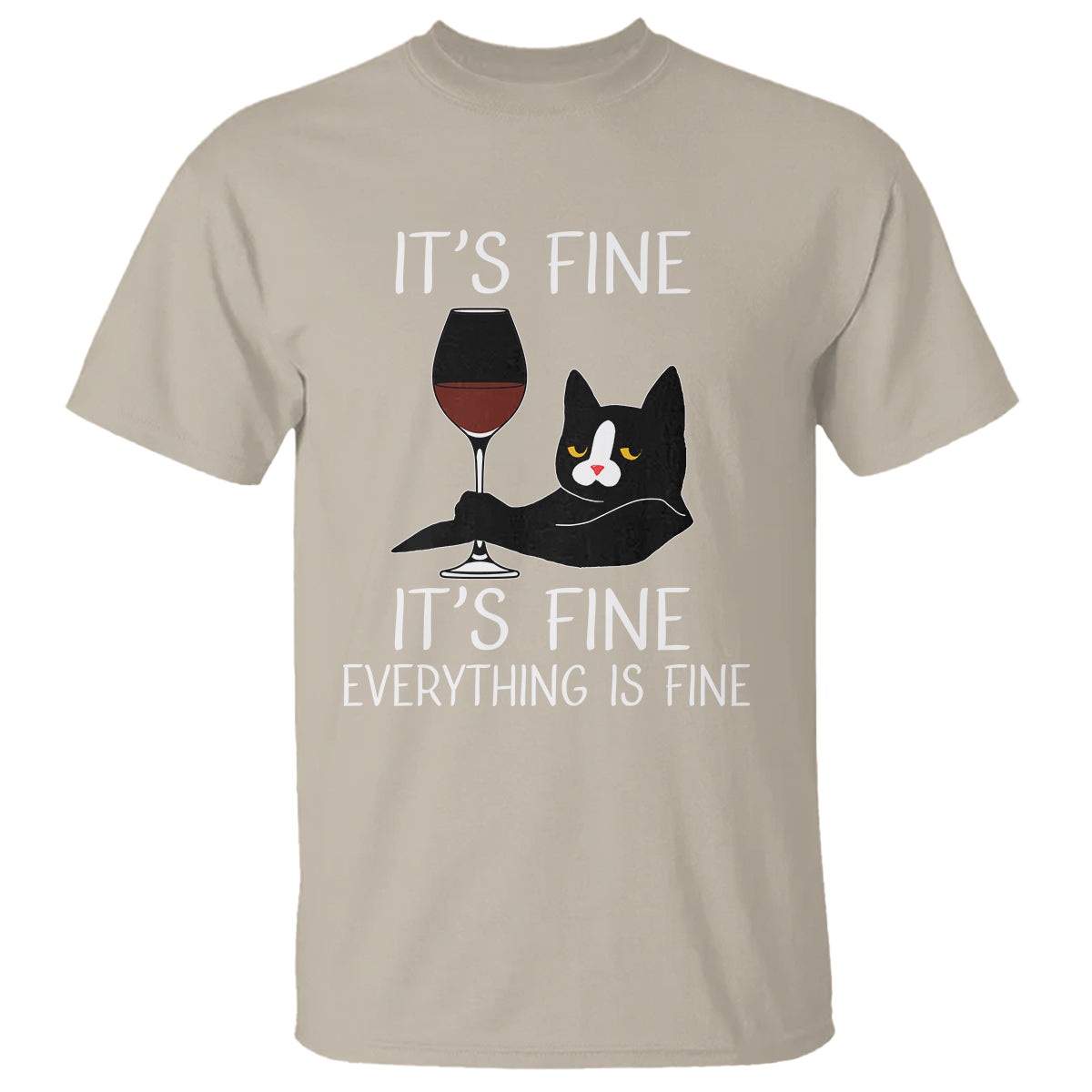 Cat Lover T Shirt It's Fine I'm Fine Everything is Fine Funny Black Cat - Wonder Print Shop