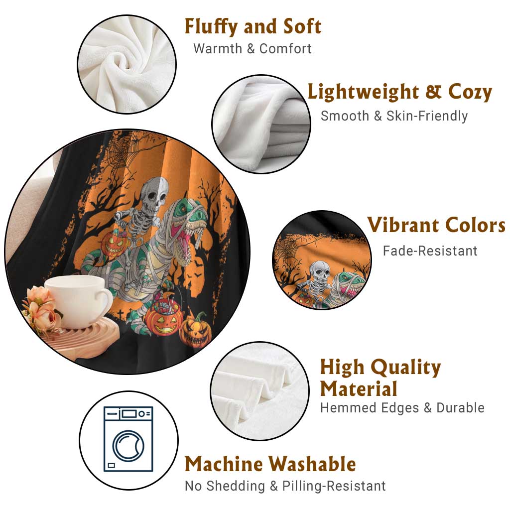 Funny Halloween Skeleton Riding Dinosaur Throw Blanket - Wonder Print Shop