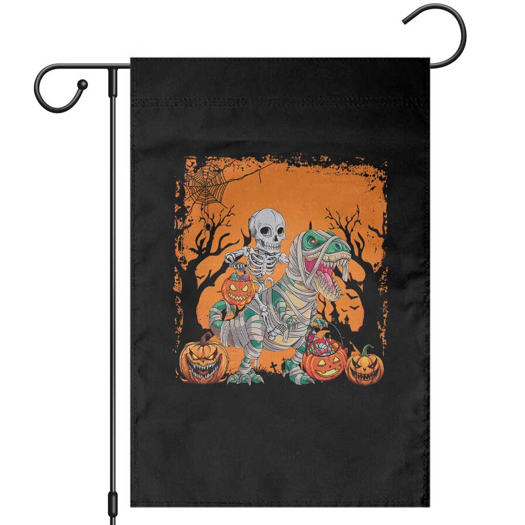 Funny Halloween Skeleton Riding Dinosaur Garden Flag - Wonder Print Shop