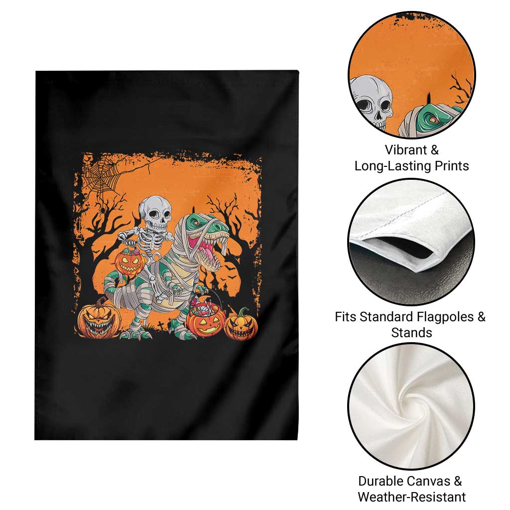 Funny Halloween Skeleton Riding Dinosaur Garden Flag - Wonder Print Shop