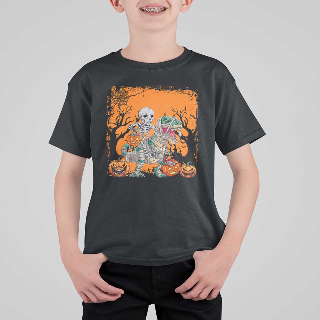 Funny Halloween Skeleton Riding Dinosaur T Shirt For Kid - Wonder Print Shop