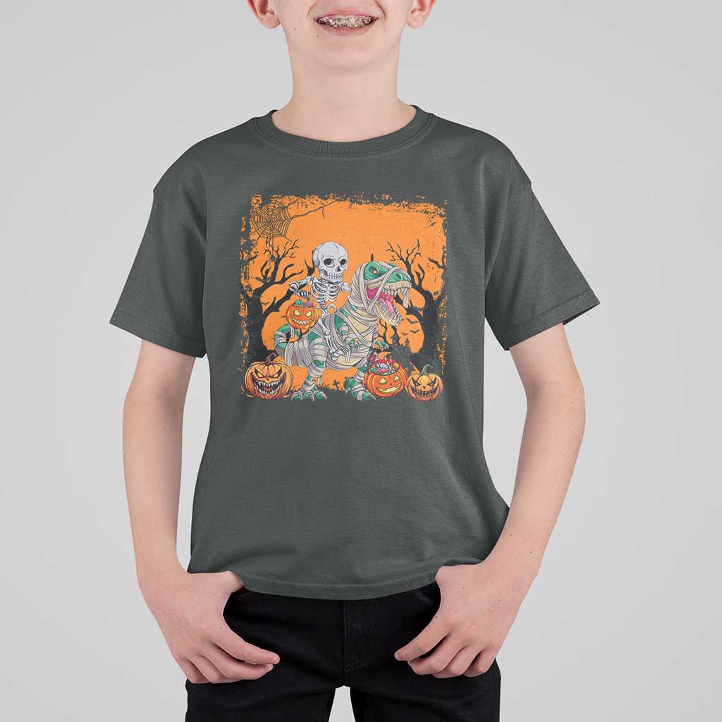 Funny Halloween Skeleton Riding Dinosaur T Shirt For Kid - Wonder Print Shop