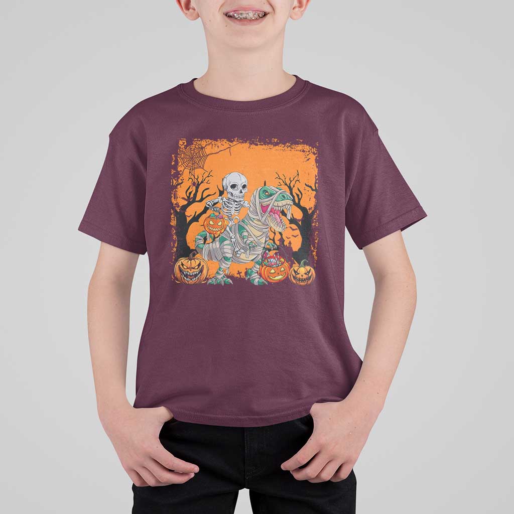 Funny Halloween Skeleton Riding Dinosaur T Shirt For Kid - Wonder Print Shop