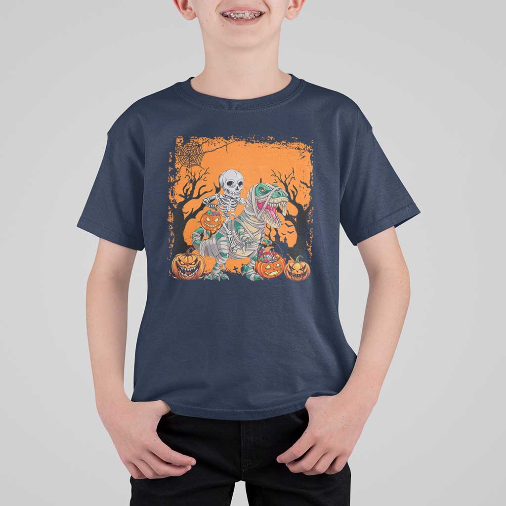 Funny Halloween Skeleton Riding Dinosaur T Shirt For Kid - Wonder Print Shop