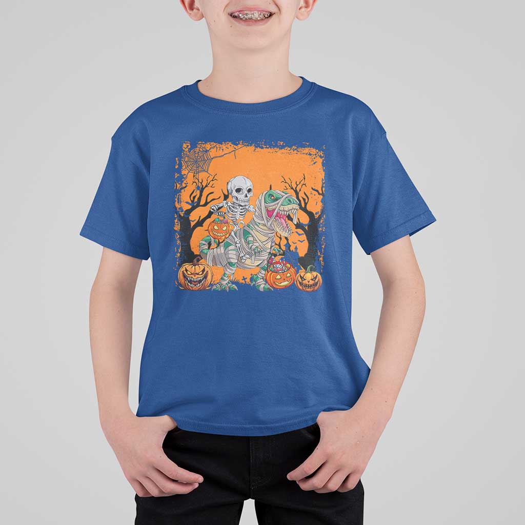 Funny Halloween Skeleton Riding Dinosaur T Shirt For Kid - Wonder Print Shop
