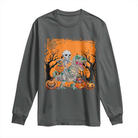 Funny Halloween Skeleton Riding Dinosaur Long Sleeve Shirt