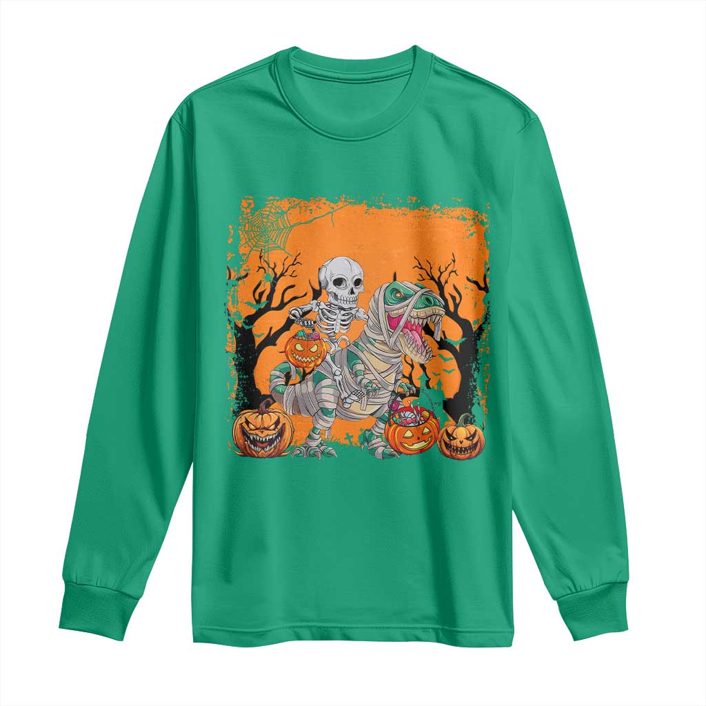 Funny Halloween Skeleton Riding Dinosaur Long Sleeve Shirt