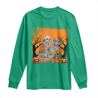 Funny Halloween Skeleton Riding Dinosaur Long Sleeve Shirt