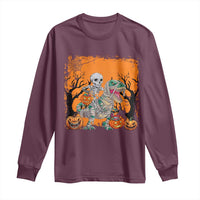 Funny Halloween Skeleton Riding Dinosaur Long Sleeve Shirt