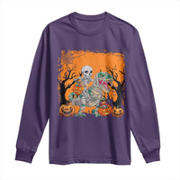 Funny Halloween Skeleton Riding Dinosaur Long Sleeve Shirt