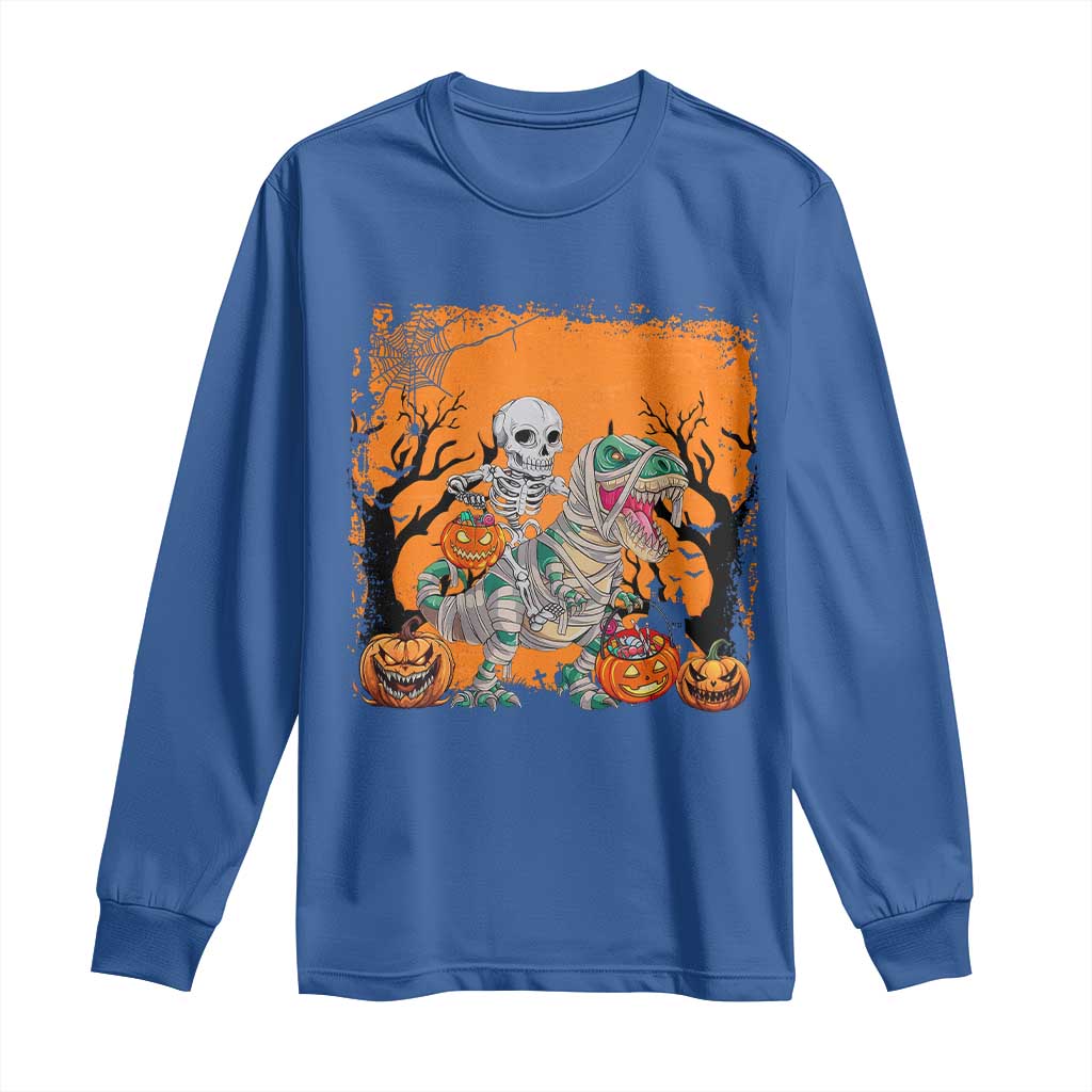 Funny Halloween Skeleton Riding Dinosaur Long Sleeve Shirt