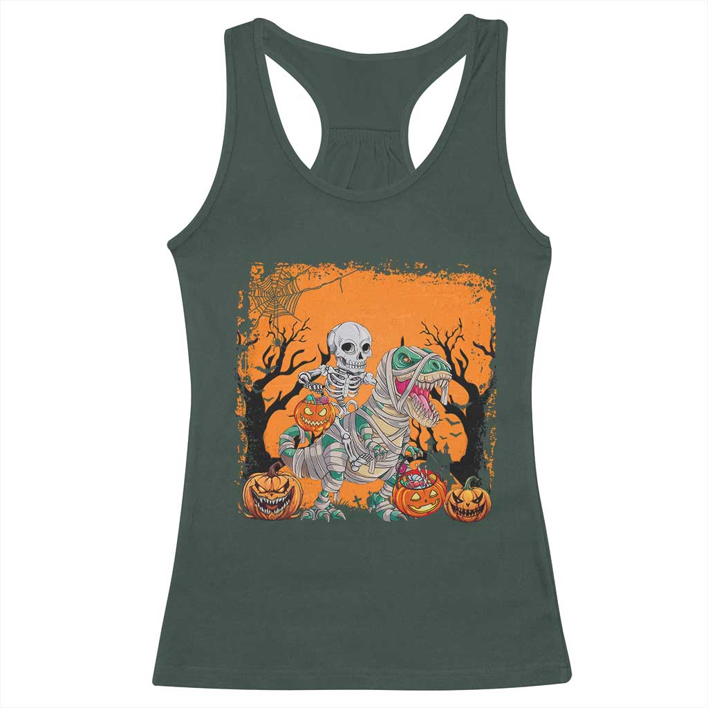 Funny Halloween Skeleton Riding Dinosaur Racerback Tank Top
