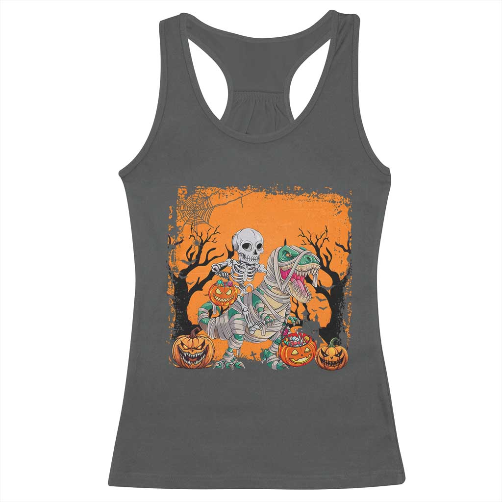 Funny Halloween Skeleton Riding Dinosaur Racerback Tank Top