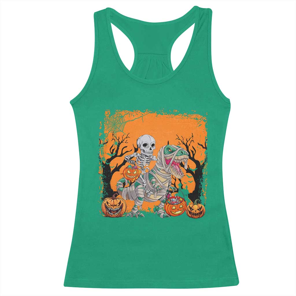 Funny Halloween Skeleton Riding Dinosaur Racerback Tank Top
