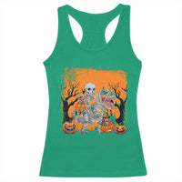 Funny Halloween Skeleton Riding Dinosaur Racerback Tank Top