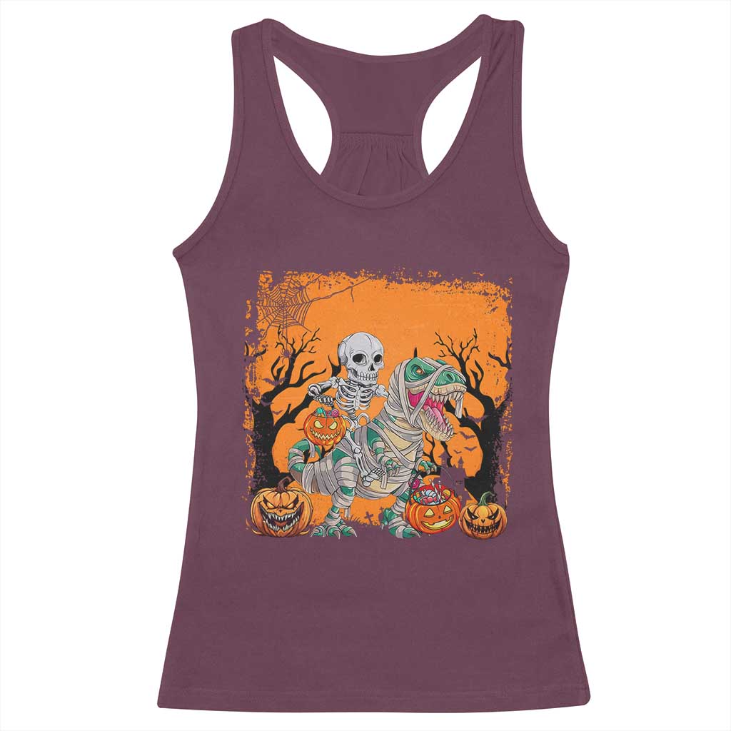 Funny Halloween Skeleton Riding Dinosaur Racerback Tank Top