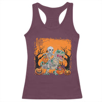 Funny Halloween Skeleton Riding Dinosaur Racerback Tank Top