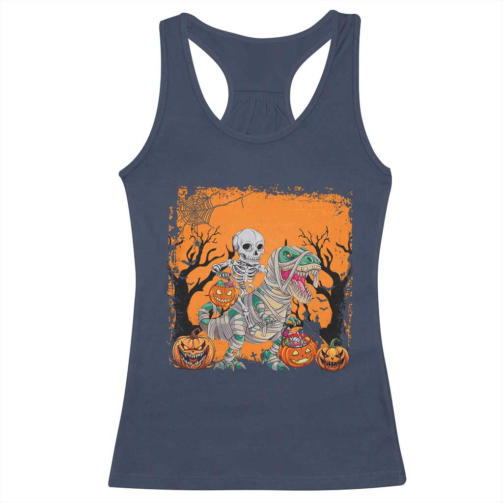 Funny Halloween Skeleton Riding Dinosaur Racerback Tank Top