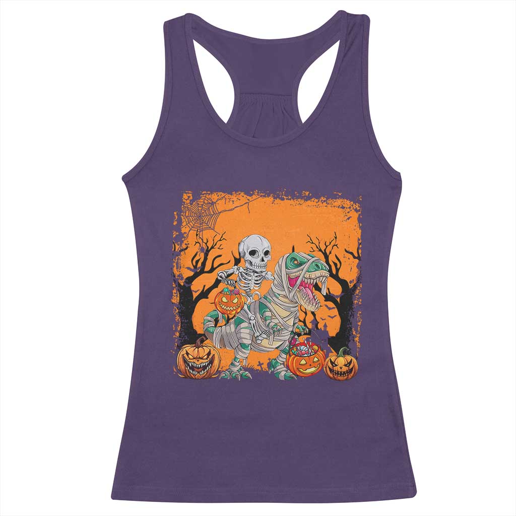 Funny Halloween Skeleton Riding Dinosaur Racerback Tank Top