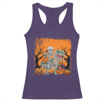 Funny Halloween Skeleton Riding Dinosaur Racerback Tank Top