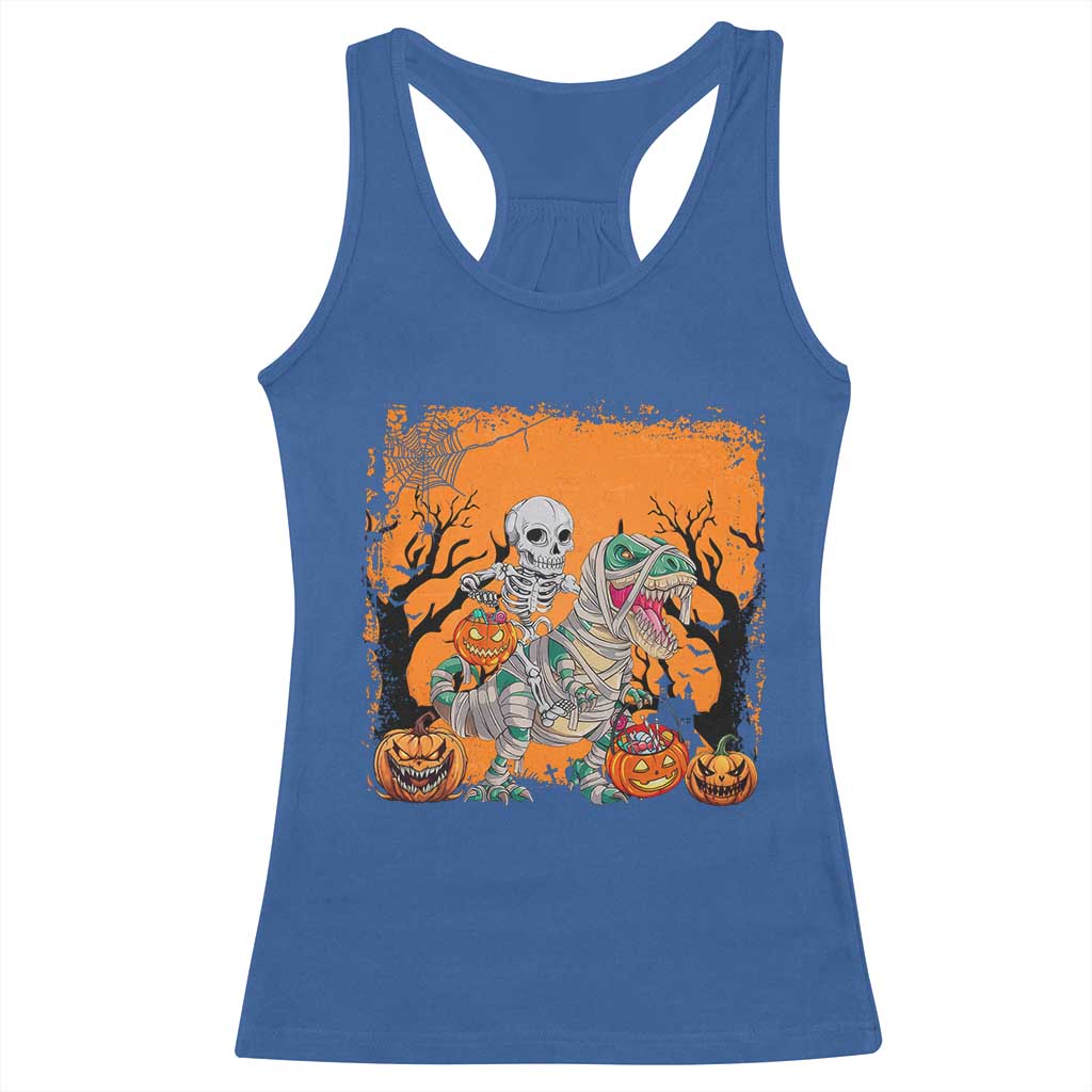 Funny Halloween Skeleton Riding Dinosaur Racerback Tank Top