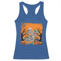 Funny Halloween Skeleton Riding Dinosaur Racerback Tank Top