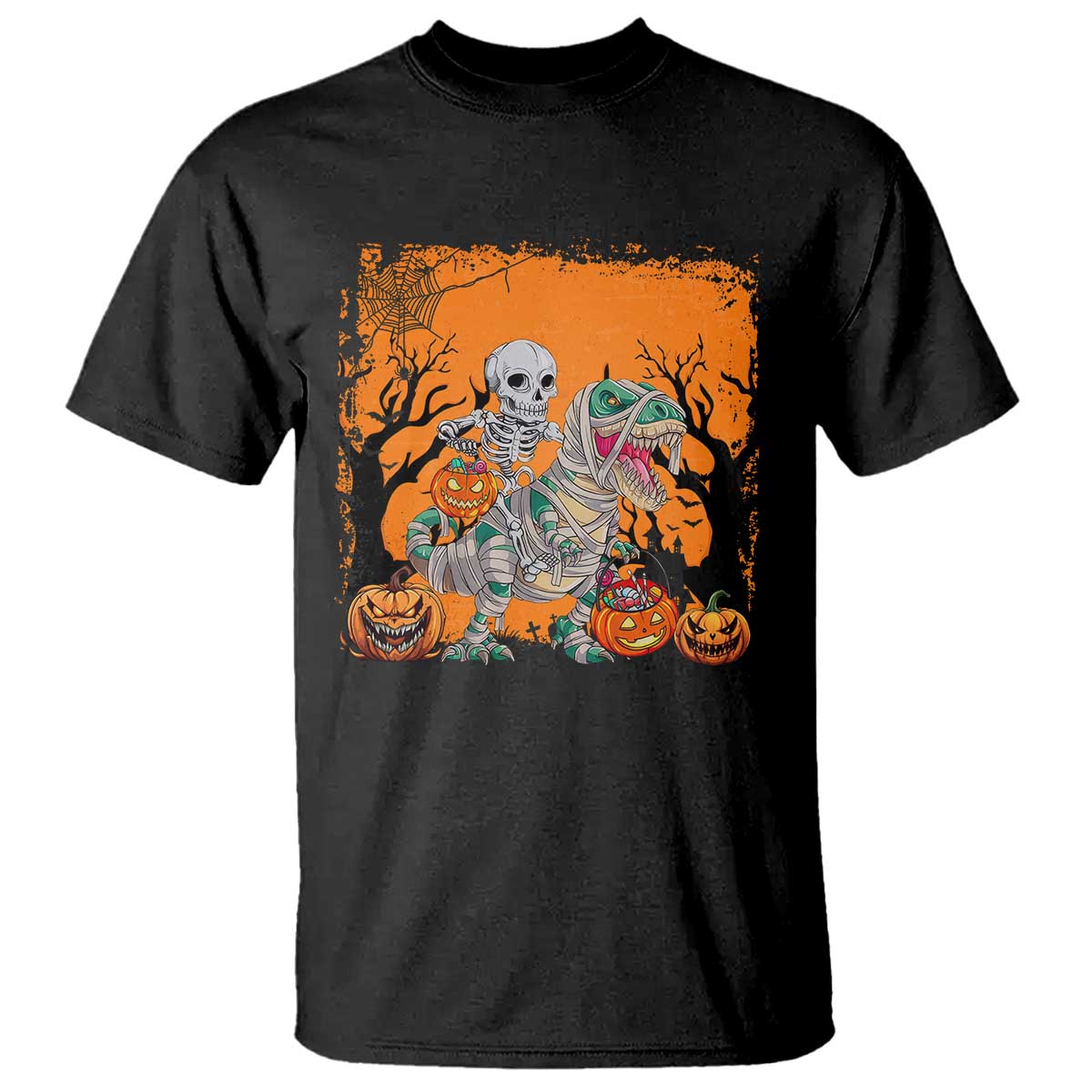 Funny Halloween Skeleton Riding Dinosaur T Shirt - Wonder Print Shop