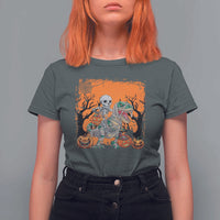 Funny Halloween Skeleton Riding Dinosaur T Shirt For Women - Wonder Print Shop