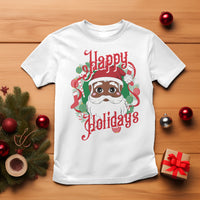Christmas T Shirt Black Happy Holidays African American Santa - Wonder Print Shop