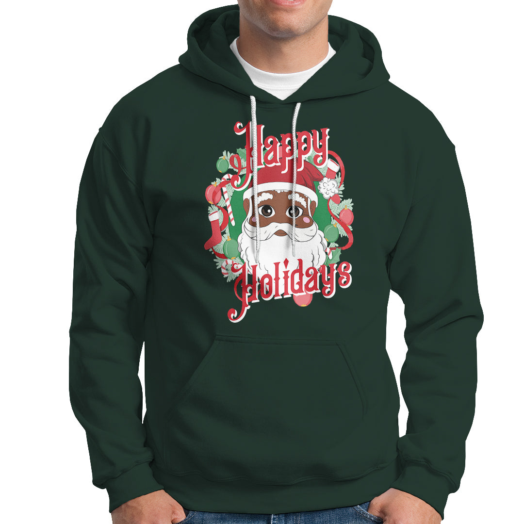 Christmas Hoodie Black Happy Holidays African American Santa - Wonder Print Shop