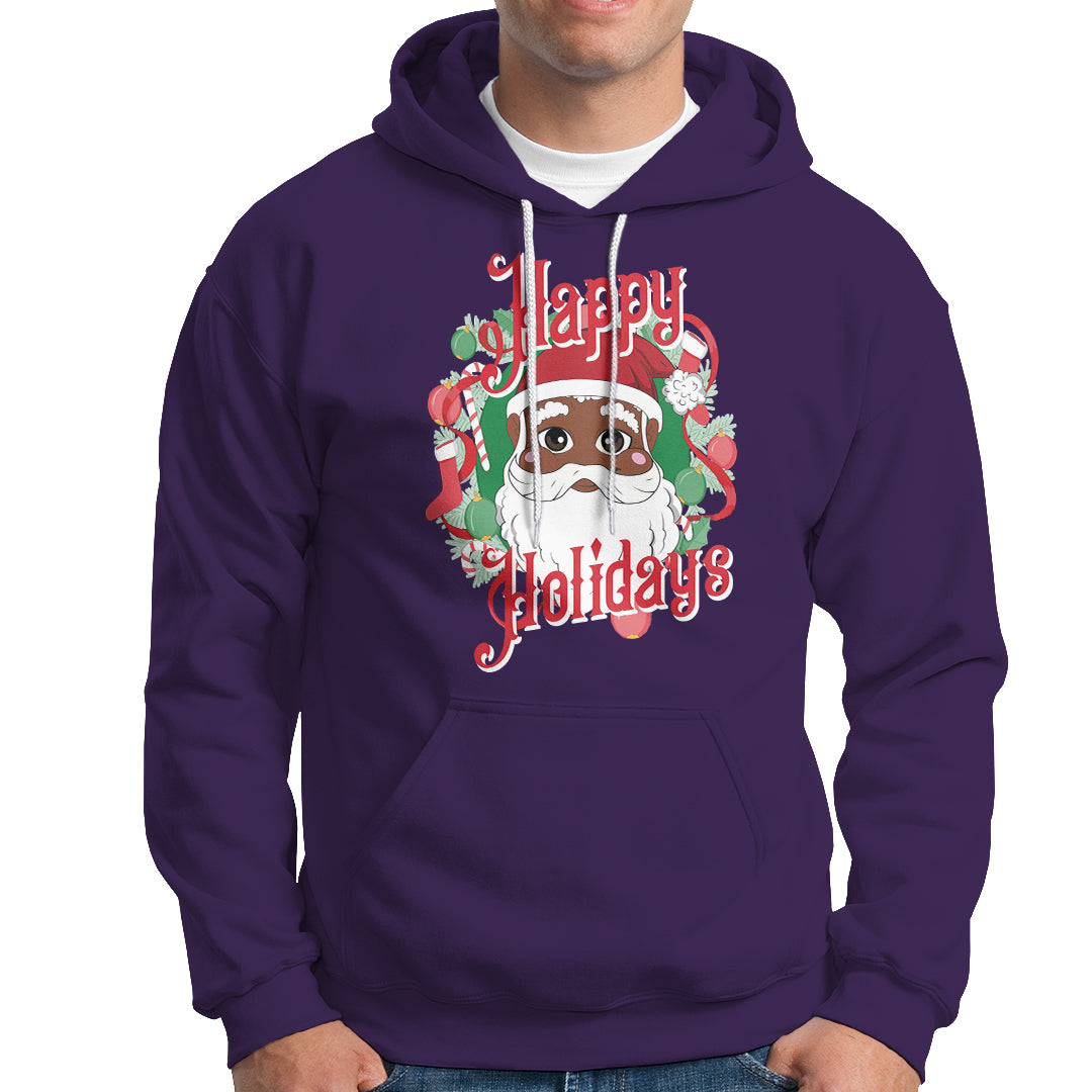 Christmas Hoodie Black Happy Holidays African American Santa - Wonder Print Shop