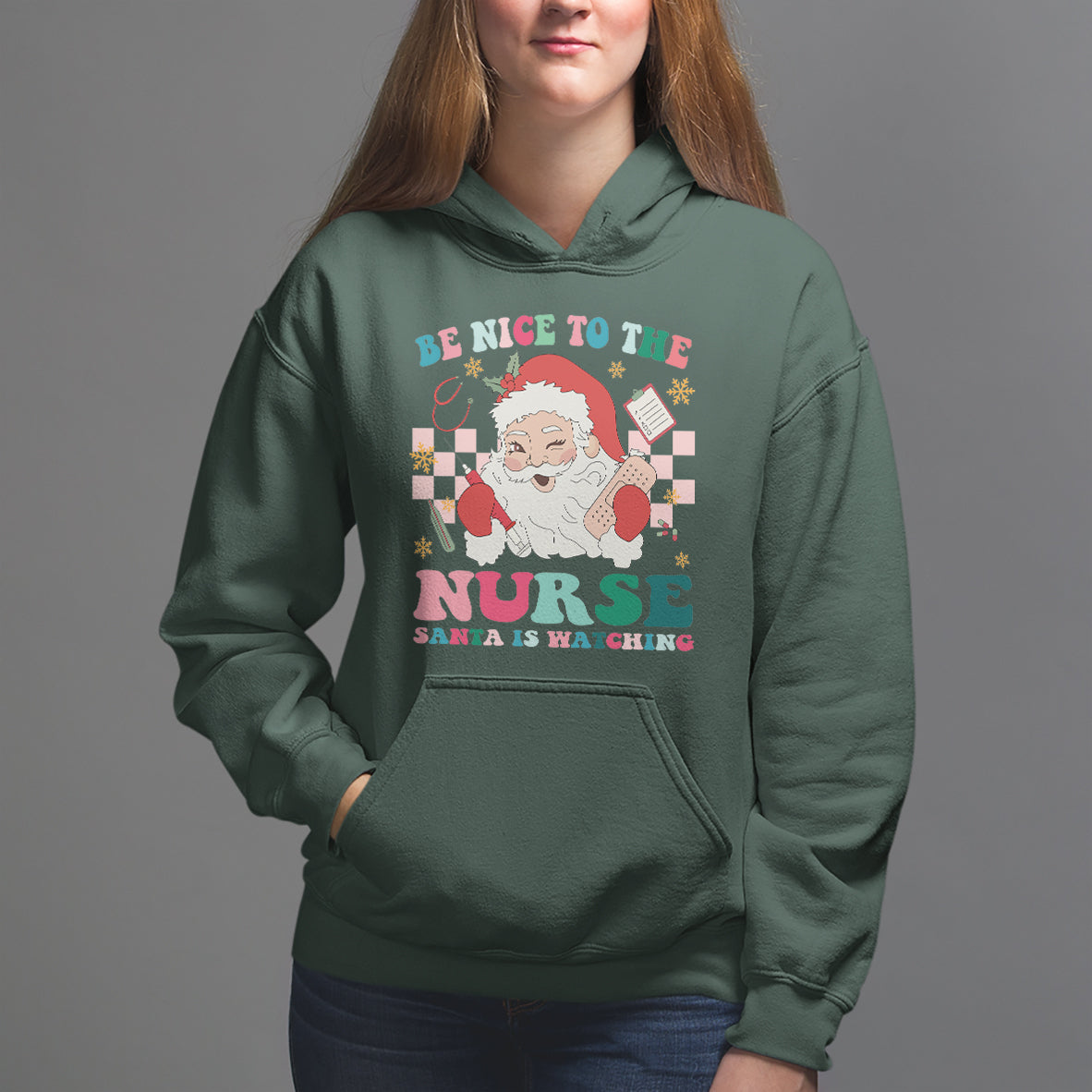 Be Nice To The Nurse Santa is Watching Christmas Hoodie - Wonder Print Shop