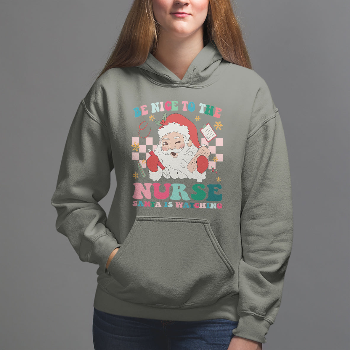 Be Nice To The Nurse Santa is Watching Christmas Hoodie - Wonder Print Shop