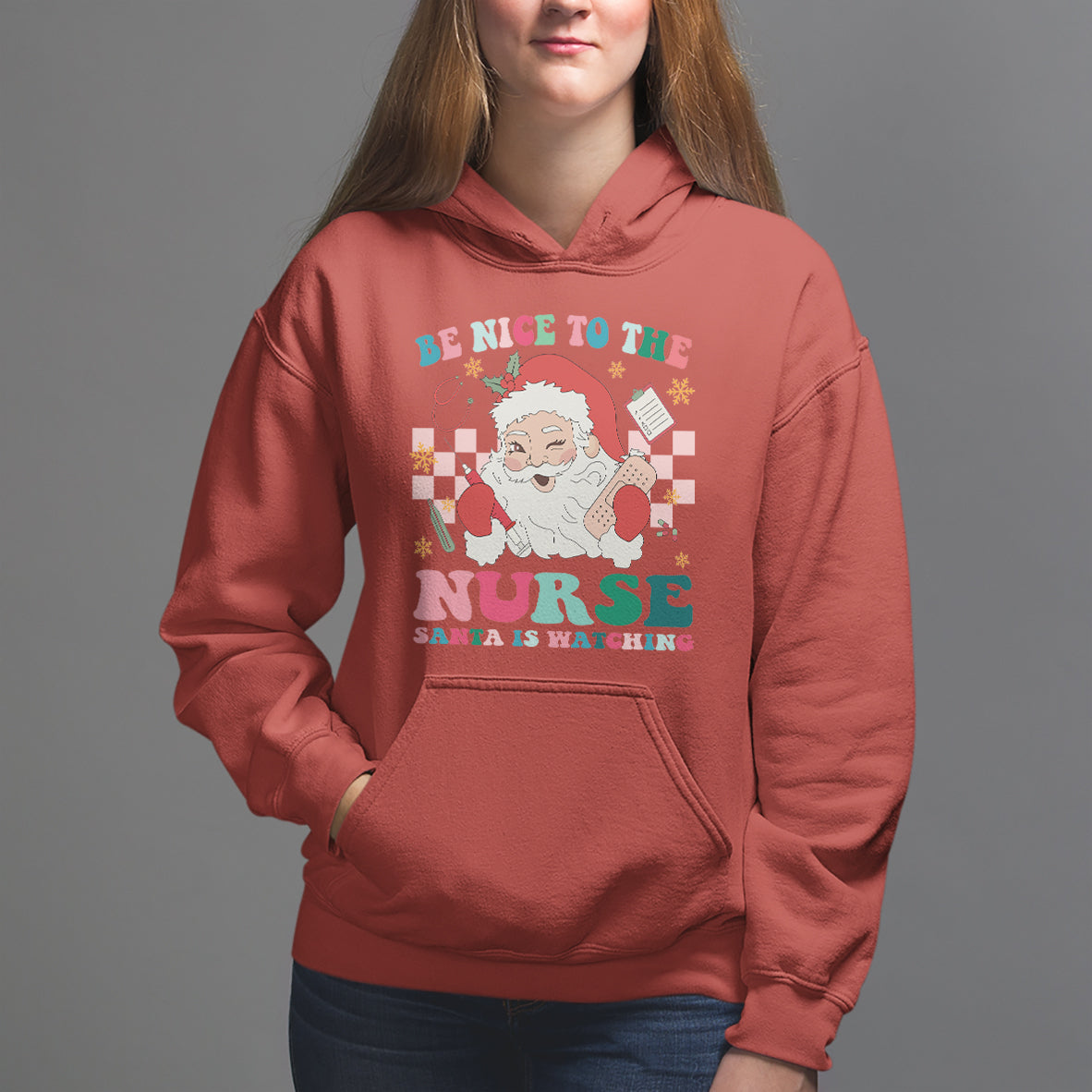 Be Nice To The Nurse Santa is Watching Christmas Hoodie - Wonder Print Shop