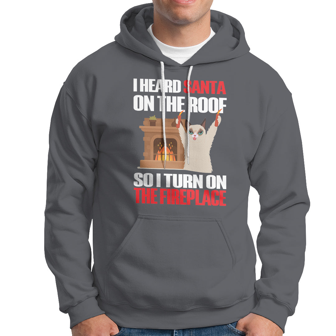 Cat Hates Santa Turned On The Fireplace Funny Christmas Hoodie - Wonder Print Shop