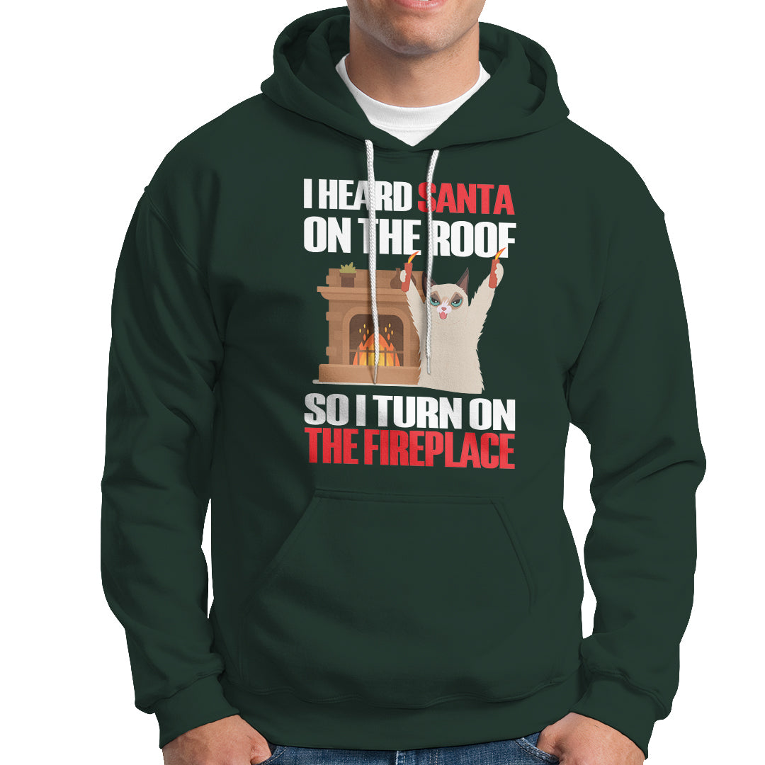 Cat Hates Santa Turned On The Fireplace Funny Christmas Hoodie - Wonder Print Shop