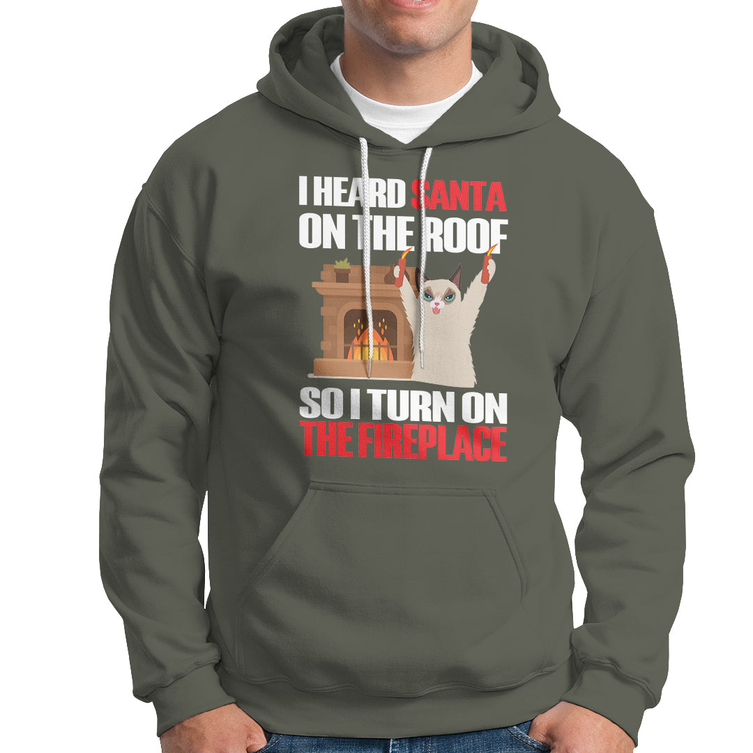 Cat Hates Santa Turned On The Fireplace Funny Christmas Hoodie - Wonder Print Shop