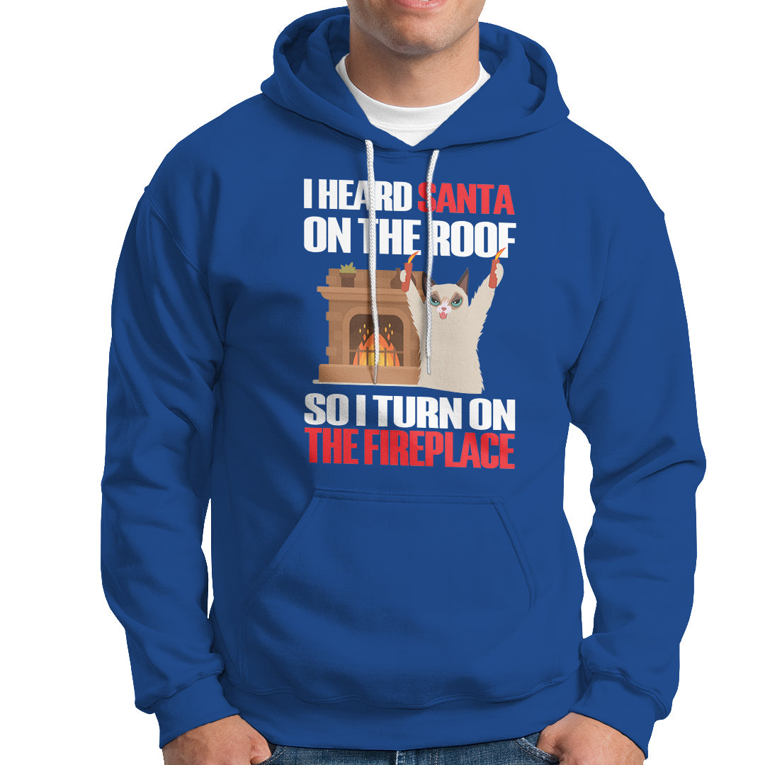 Cat Hates Santa Turned On The Fireplace Funny Christmas Hoodie - Wonder Print Shop