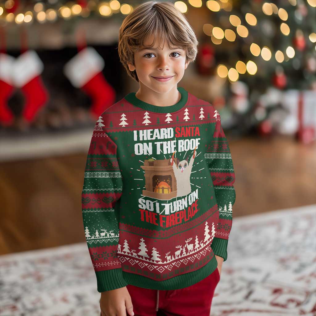Funny Xmas Cat Ugly Christmas Sweater Cat Turned On The Fireplace - Wonder Print Shop