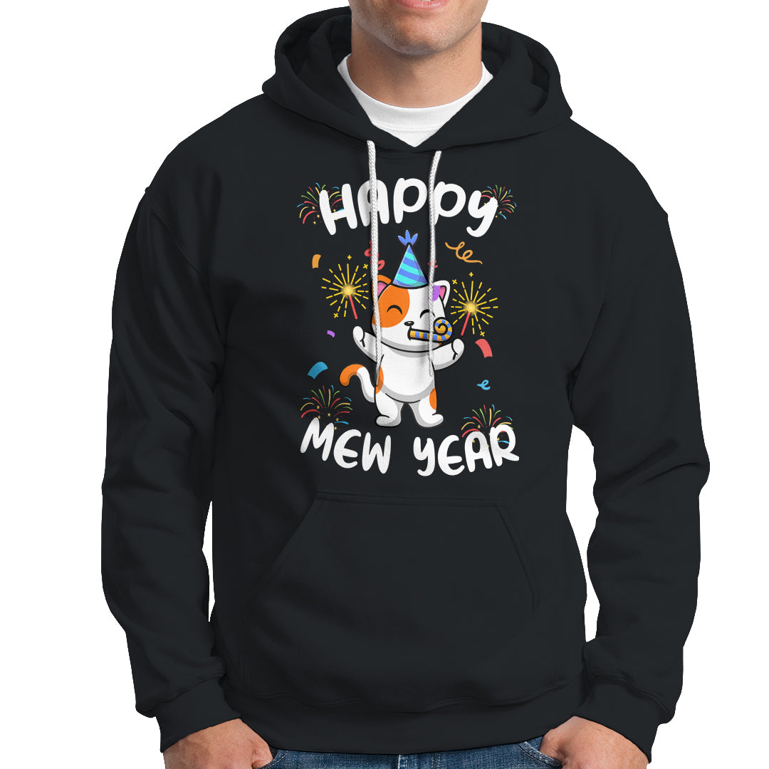 Happy Mew Year Funny Cat New Years Eve Party Firework Hoodie - Wonder Print Shop