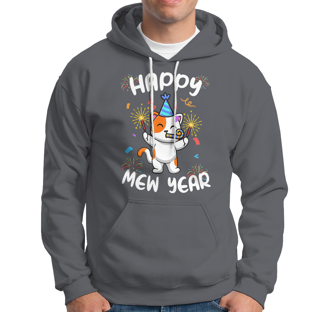 Happy Mew Year Funny Cat New Years Eve Party Firework Hoodie - Wonder Print Shop